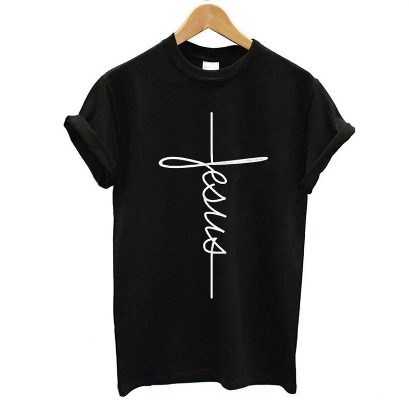 Jesus Cross Print Women T Shirt