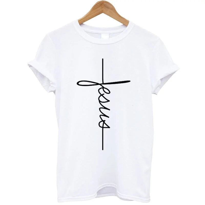 Jesus Cross Print Women T Shirt