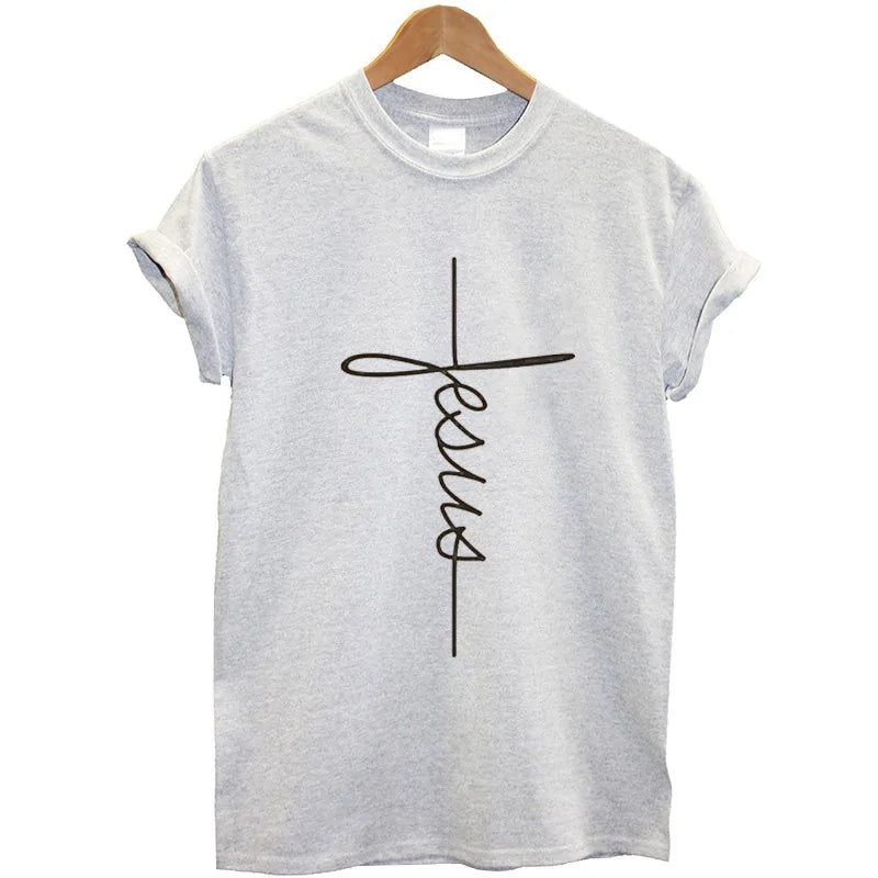 Jesus Cross Print Women T Shirt