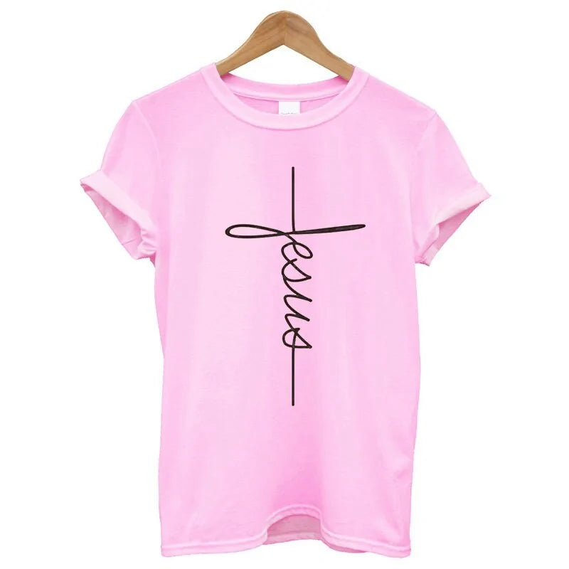 Jesus Cross Print Women T Shirt