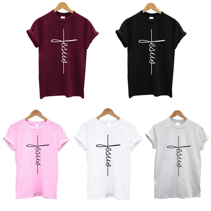 Jesus Cross Print Women T Shirt