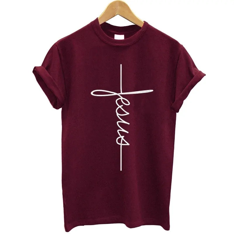Jesus Cross Print Women T Shirt